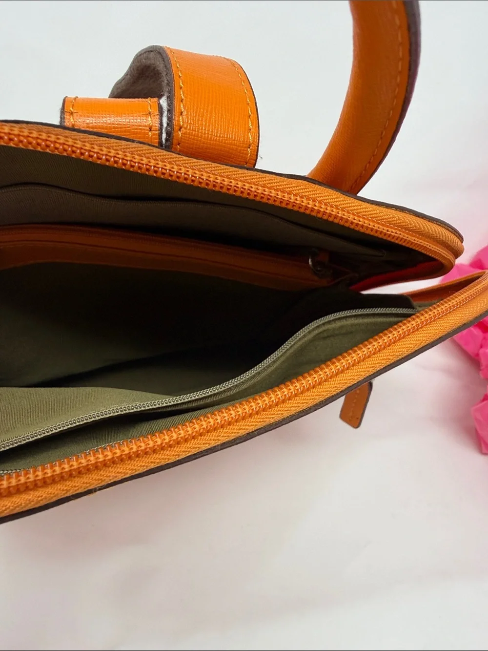 Jack Georges Bright Orange Leather Backpack with Front Zip Pocket